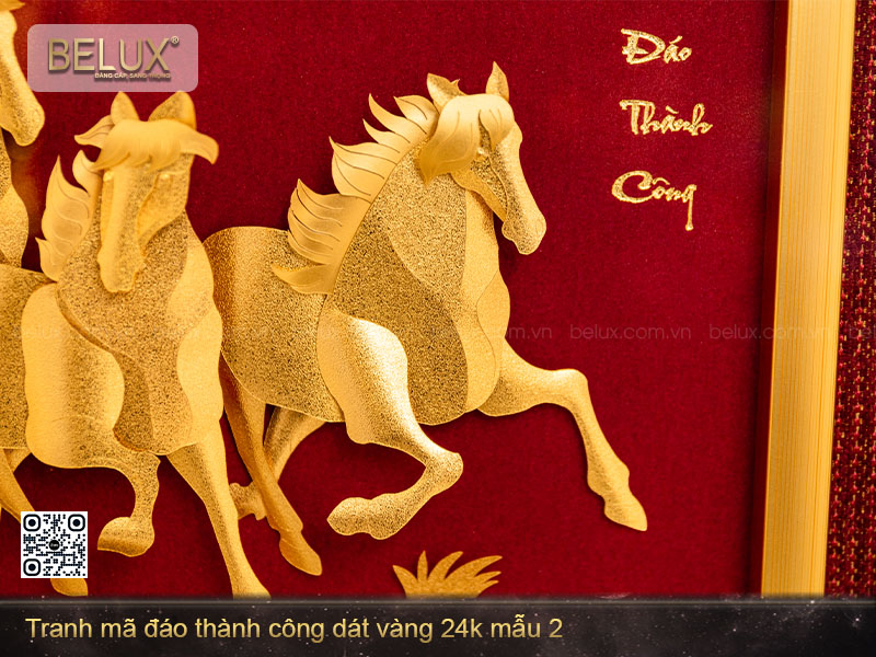 Tranh quà tặng mã đáo thành công dát vàng 24k mẫu 2